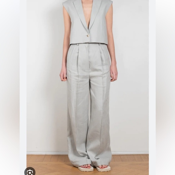 NEW Lou Lou Studio Baiyan Linen Trouser Puddle Pants in Grey size large
